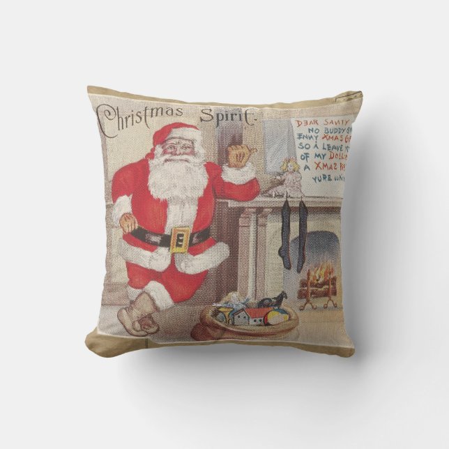The Christmas Spirit - Vintage Postcard Art Throw Pillow (Front)