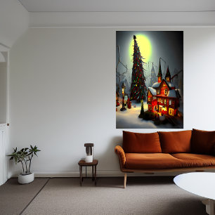 The Christmas Village at night   AI Art Poster