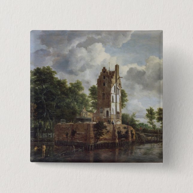 The Church Tower 2 Inch Square Button (Front)