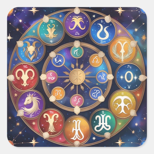  the circle with the zodiac signs square sticker (Front)