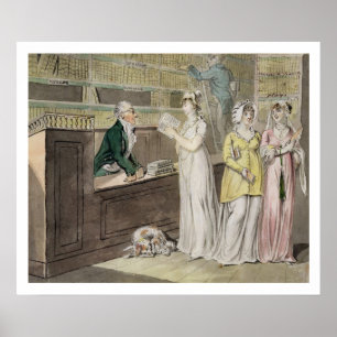 The Circulating Library (pen and ink and w/c and w Poster