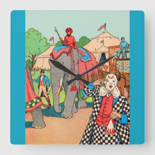 The circus is coming to town square wall clock