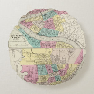 The Cities Of Pittsburgh Allegheny Cincinnati Round Pillow
