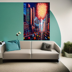 The city and the firework   AI Art Poster