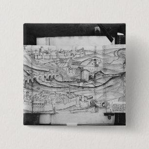 The city and the village of Carcassonne, 1462 2 Inch Square Button