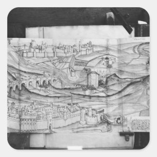 The city and the village of Carcassonne, 1462 Square Sticker