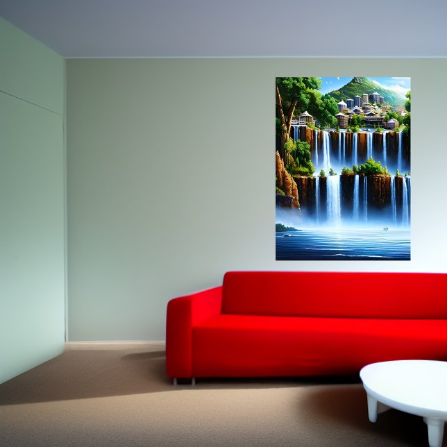 The city by the waterfall | AI Art  Poster (Creator Uploaded)