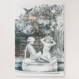 the city fountain with figurines of girls jigsaw puzzle