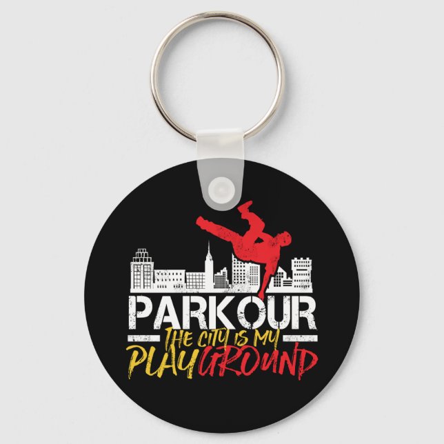 The City Is My Playground Parkour and Freerunning Keychain (Front)