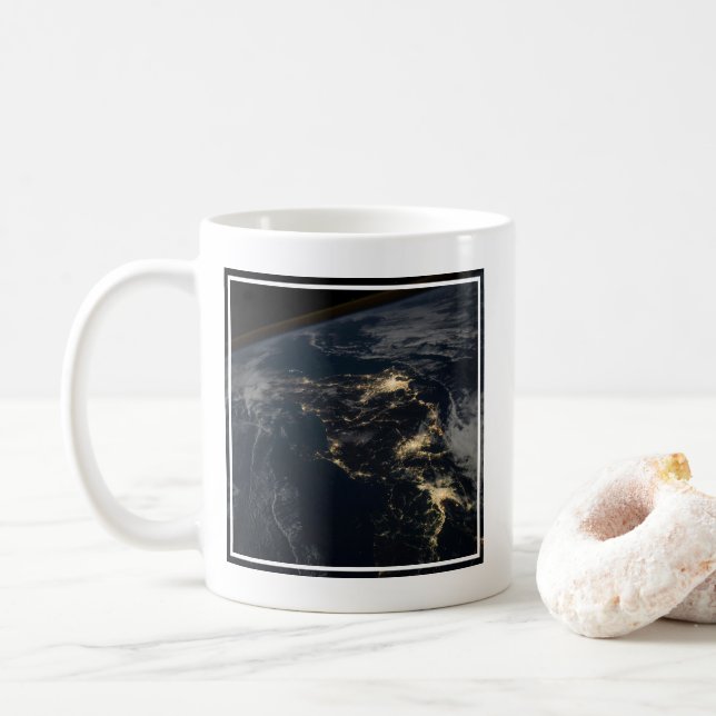 The City Lights Of Japan At Night. Coffee Mug (With Donut)