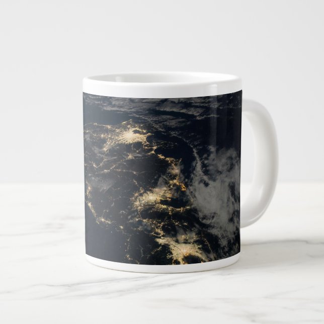 The City Lights Of Japan At Night. Large Coffee Mug (Front Right)