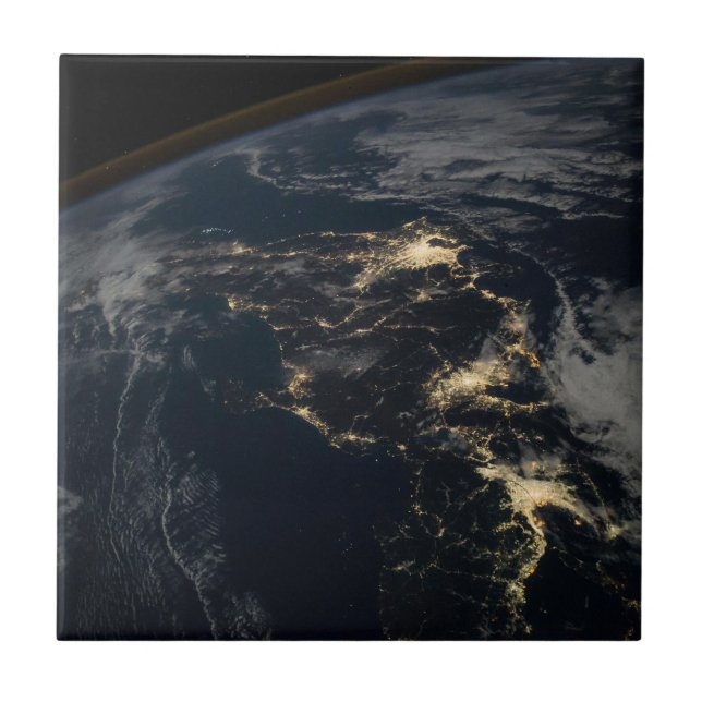 The City Lights Of Japan At Night. Tile (Front)