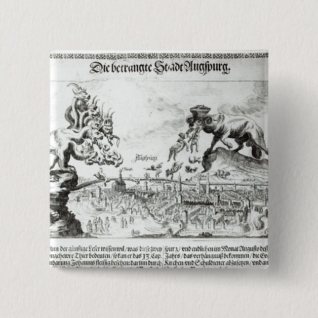 The City of Augsburg forced to accept Catholic 2 Inch Square Button (Front)