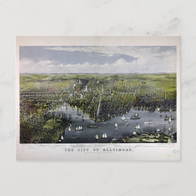 \The City of Baltimore by Currier & Ives (1880) Postcard (Front)