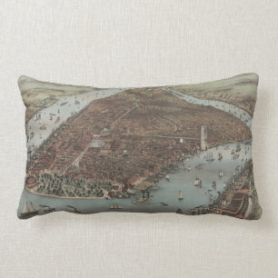 The City of New York 1883 (Colour Lithograph) Lumbar Pillow