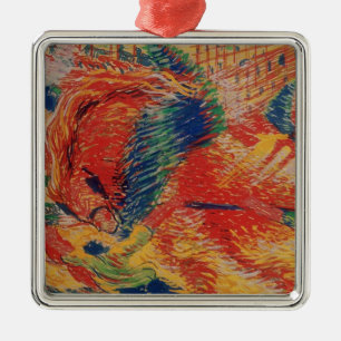 The City Rises, 1911 (tempera on card) Metal Ornament