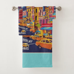 The City That Never Sleeps   Retro Art Print Bath Towel Set
