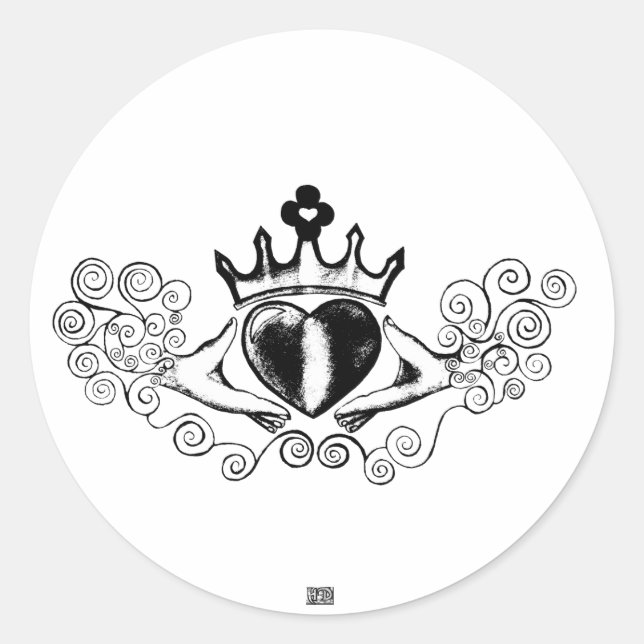 The Claddagh (Black) Classic Round Sticker (Front)