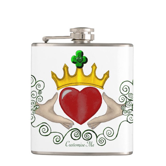 The Claddagh (Full Colour) Hip Flask (Front)