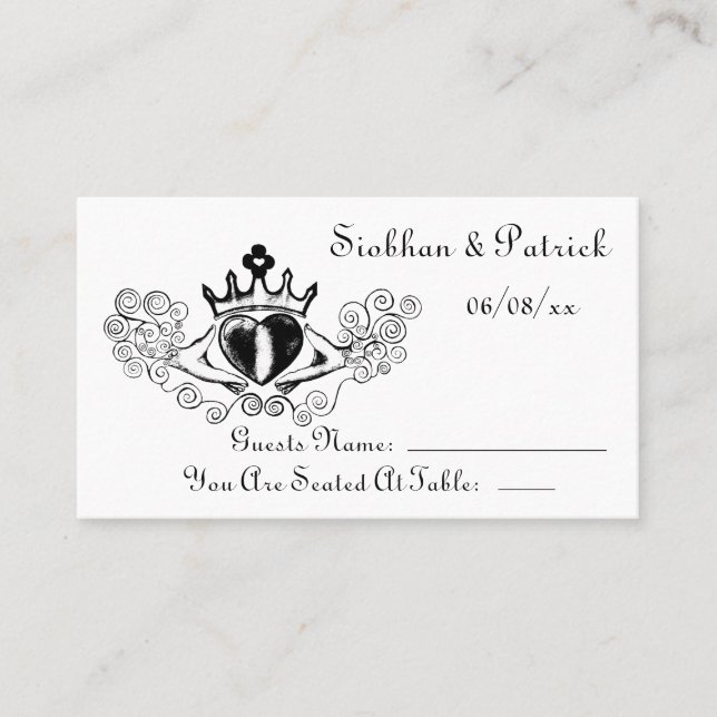 The Claddagh Placement Cards (Black) (Wedding) (Front)