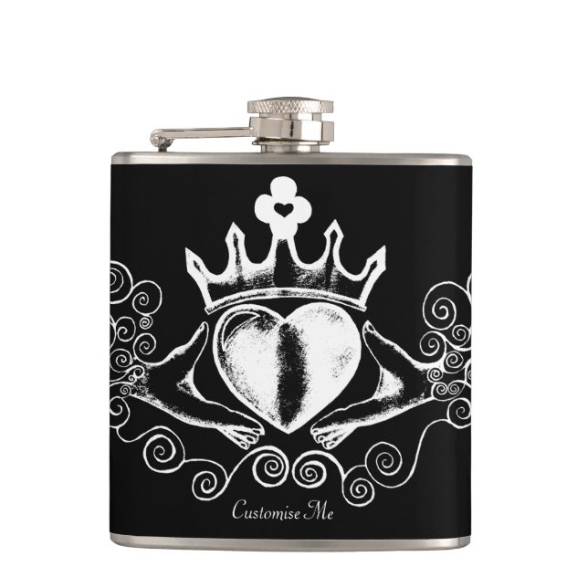 The Claddagh (White) Hip Flask (Front)