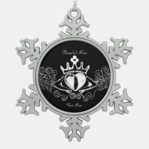 The Claddagh (White) Snowflake Pewter Christmas Ornament