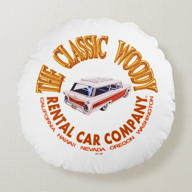 The Classic Woody Rental Car Company Round Pillow (Front)