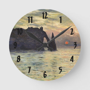 The Cliff, Etretat, Sunset by Claude Monet Round Clock