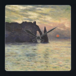 The Cliff Etretat, Sunset by Claude Monet Square Wall Clock<br><div class="desc">The Cliff, Etretat, Sunset (1883) by Claude Monet is a vintage impressionist fine art nautical painting. The sun is low in the sky over the ocean. A maritime seascape featuring a rocky outcrop near the shore at Etretat, France. About the artist: Claude Monet (1840-1926) was a founder of the French...</div>
