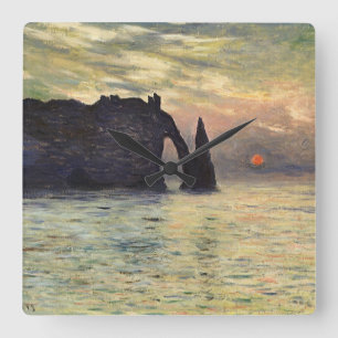 The Cliff Etretat, Sunset by Claude Monet Square Wall Clock