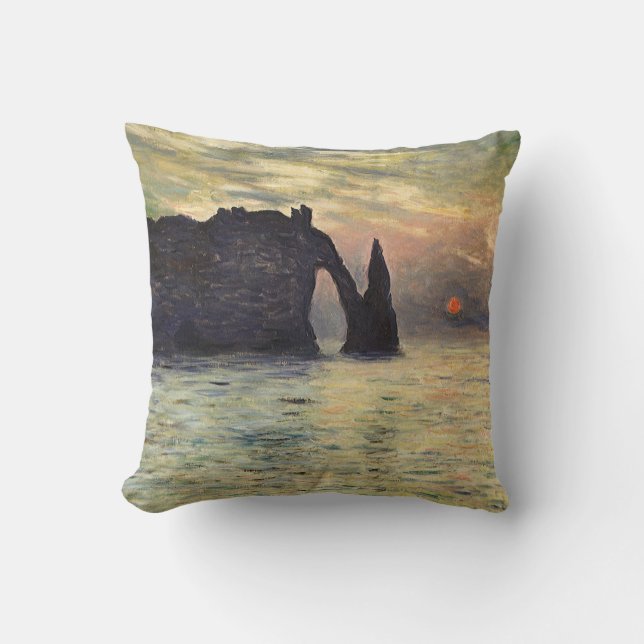 The Cliff Etretat, Sunset by Claude Monet Throw Pillow (Front)