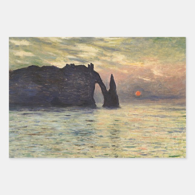 The Cliff Etretat, Sunset by Claude Monet Wrapping Paper Sheet (Front)