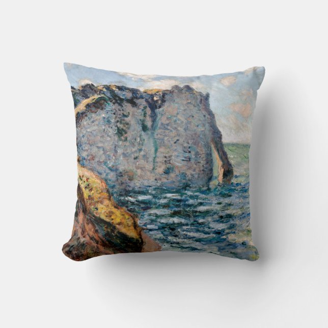 The Cliff of Aval, Monet Throw Pillow (Front)