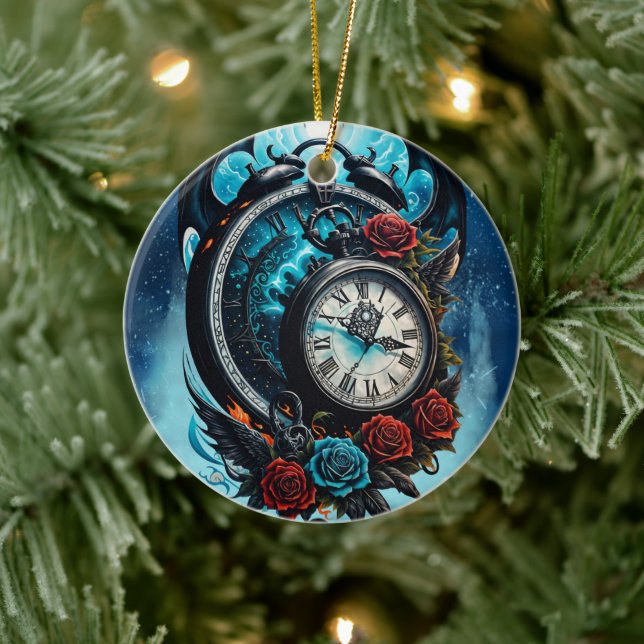 The Clock In the Mist of Infinity.  Ceramic Ornament (Tree)