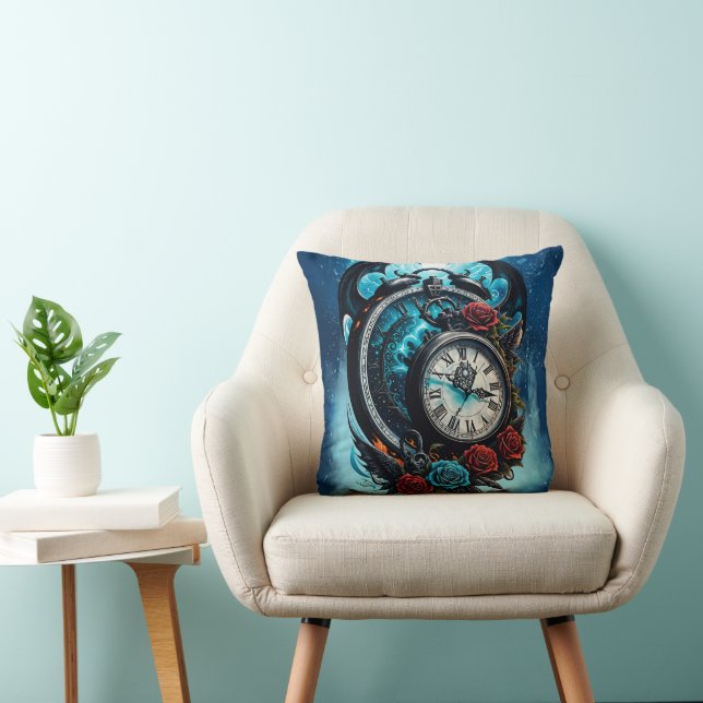 The Clock In the Mist of Infinity.  Throw Pillow (Chair)