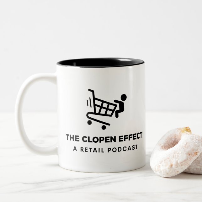 The Clopen Effect - Black Logo Two-Tone Coffee Mug (With Donut)