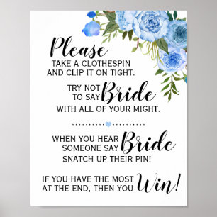 The clothespin game bridal shower blue floral sign