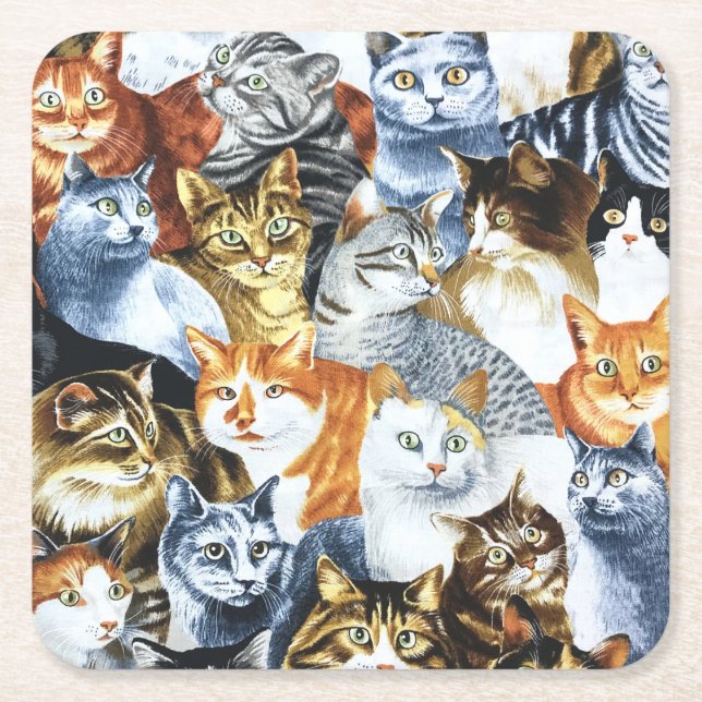 The Clowder of CATS Square Paper Coaster (Front)