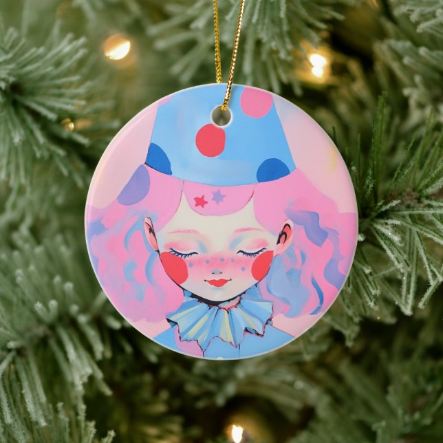 The Clown with Pink Hair Ceramic Ornament (Tree)