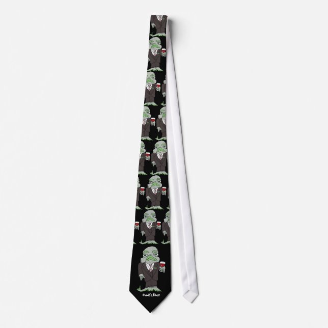 The Codfather Cartoon Fish Black Neck Tie (Front)