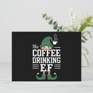 The Coffee Drinking Elf Family Matching Christmas  Holiday Card