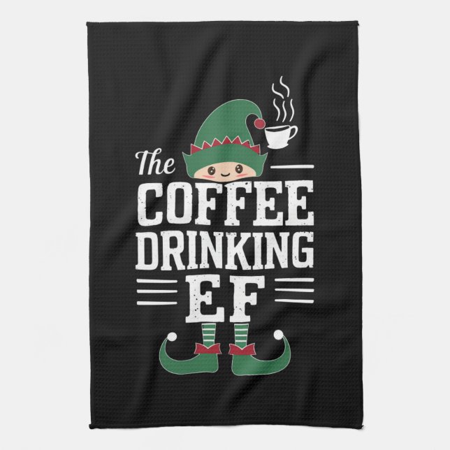 The Coffee Drinking Elf Family Matching Christmas  Kitchen Towel (Vertical)