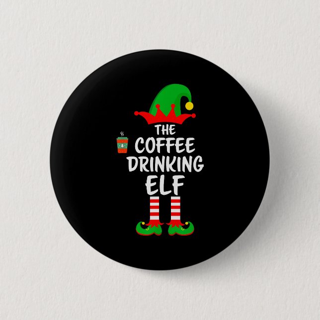 The Coffee Drinking Elf Matching Family Christmas  2 Inch Round Button (Front)