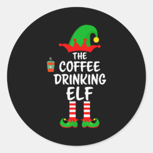The Coffee Drinking Elf Matching Family Christmas  Classic Round Sticker