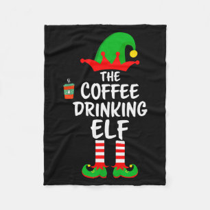 The Coffee Drinking Elf Matching Family Christmas Fleece Blanket
