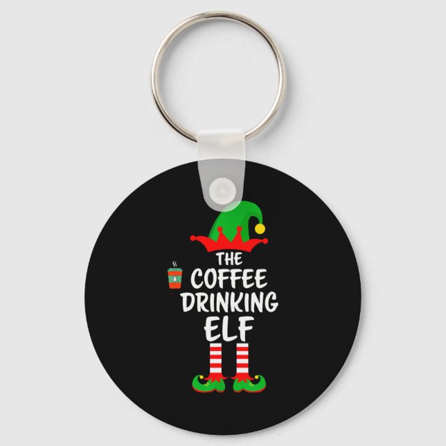 The Coffee Drinking Elf Matching Family Christmas  Keychain (Front)