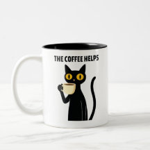 The Coffee Helps – Cute Black Cat Coffee Mug