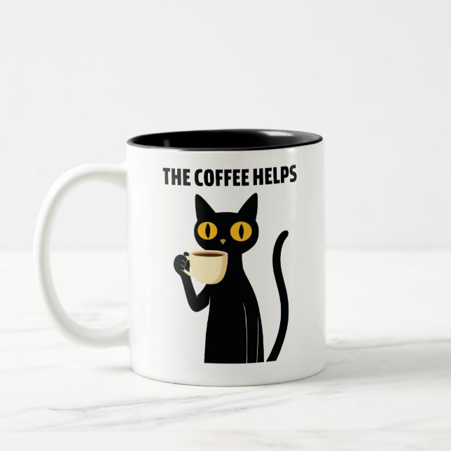 The Coffee Helps – Cute Black Cat Coffee Mug (Gauche)