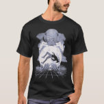 The Collapse - Techno-Dystopian Streetwear Design T-Shirt<br><div class="desc">In the centre of the design, a lone figure falls in front of a glowing planet, weightless in form but heavy with meaning; the planet is held by a towering robotic being, a machine crafted by human hands, those hands are now covering the robot’s eyes in a final act of...</div>