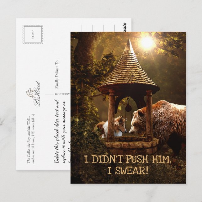 The Collie, the Boy, and the Well - Funny Postcard (Front/Back)